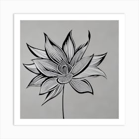 Lotus Flower Black and White Art Print