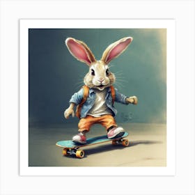 Bunny On Skateboard Art Print