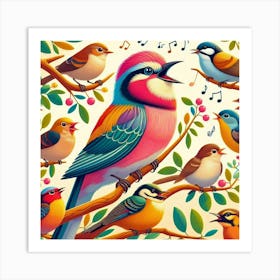 Colorful Birds Singing Art Print