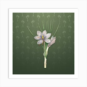 Vintage Autumn Crocus Botanical on Lunar Green Pattern n.1538 Art Print