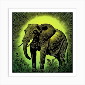 Elephant In The Jungle Linocut 1 Art Print