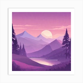 Misty mountains background in purple tone 89 Art Print