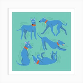 Blue and Green Sighthound Whippet Greyhound Dogs Art Print