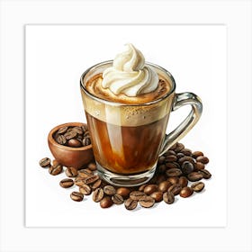 Watercolor Painting Of Coffee With Whipped Cream Art Print