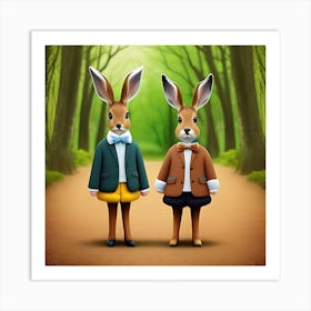 Rabbits In The Woods Art Print