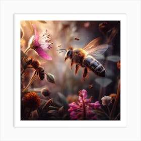 Bees And Flowers 3 Art Print