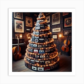 Music Cassette Christmas Tree Art Print