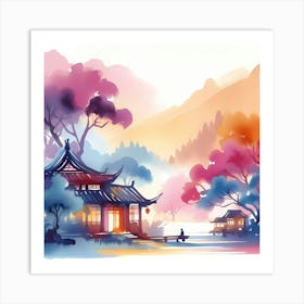 Watercolor Chinese House Art Print