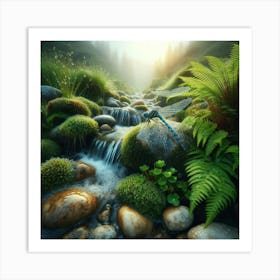 Dragonfly In The Stream 2 Art Print