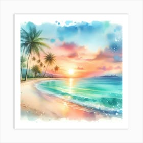 Watercolor Beach Sunset 1 Art Print