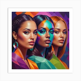 Three Women In Colorful Outfits Art Print