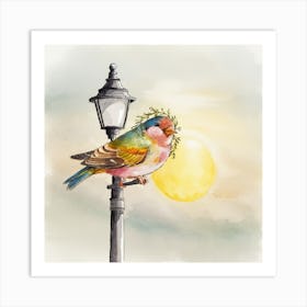 watercolor bird perched on a lamppost 1 Art Print