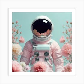 Astronaut & Flowers 2 Art Print