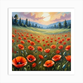 Poppies In The Meadow Art Print 2 Art Print