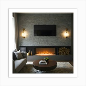 Modern Living Room With Fireplace 29 Art Print