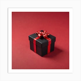 Black Gift Box On Red Background 1 Art Print