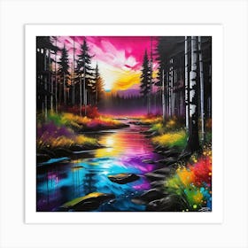 Sunset In The Forest Art Print