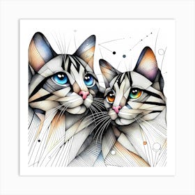 Two Cats - Abstract Line Art Illustration 236 Art Print