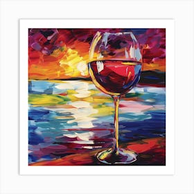 Fauvism Image Of A Glass Of Red Wine With A Sunset Art Print