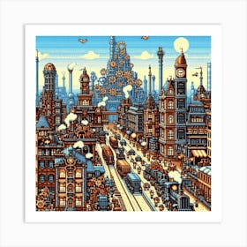 8-bit steampunk city Art Print