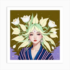 Asian Girl With Flowers 4 Art Print