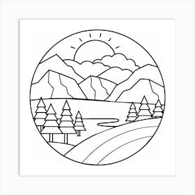 Moutains Trees Landscape Nature Clouds Minimalist Drawing Line Art Geometric Art Print