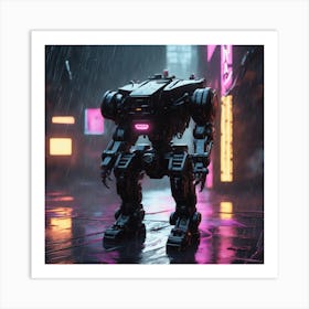 Robot In The Rain Art Print