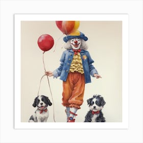 Clown With Dogs Art Print