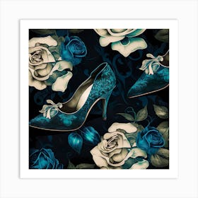 Glass Slipper Cinderella Blues Fairytale Art Print