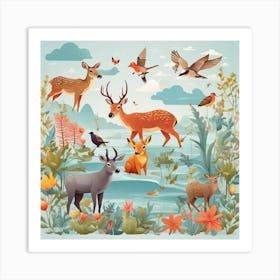 Leonardo Diffusion Xl Vector Flat World Wildlife Illustratio 0 Art Print