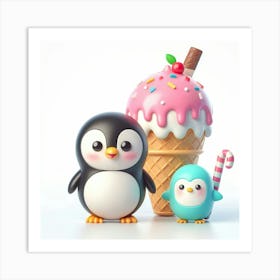 Ice Cream Penguins 2 Art Print