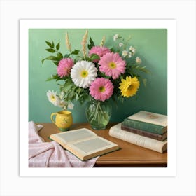 Book And Flowers Art Print