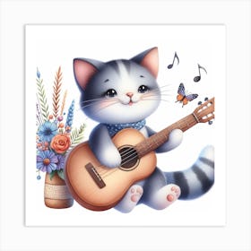 A cat playing a guitar 4 Art Print