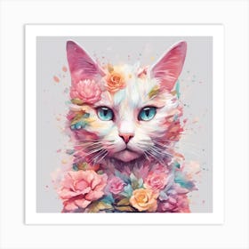 Cat With Flowers Art Print