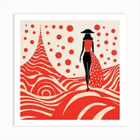 Yayoi Kusama Inspired Red Beach Art Print