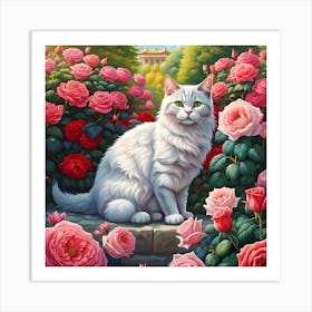 In the Company of Roses: A Cat's Delight Art Print