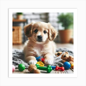 Puppy Playing With Toys Art Print