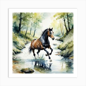 Horse Running In The Stream Art Print