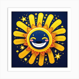 Lovely smiling sun on a blue gradient background 88 Art Print