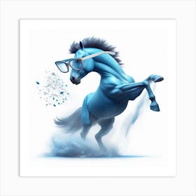 Blue Horse With Glasses 4 Art Print