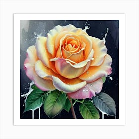 Orange Rose With Water Drops Art Print