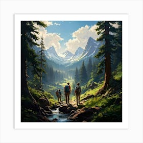 Two Hikers In The Mountains Art Print