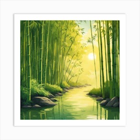A Stream In A Bamboo Forest At Sun Rise Square Composition 220 Art Print