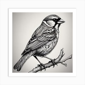 Sparrow white and black Art Print