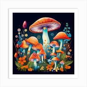 Mushrooms In The Forest 30 Art Print