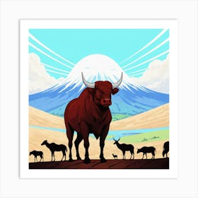 Bulls In The Desert 3 Art Print