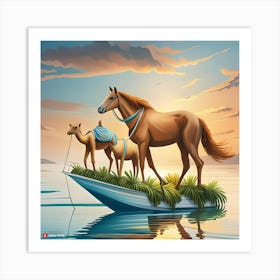 Horses On A Boat 1 Art Print