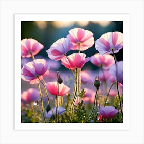 Pink Poppies At Sunset Art Print