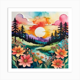 Sunset In The Mountains 1 Art Print