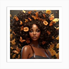 Beautiful African Woman With Butterflies 1 Art Print